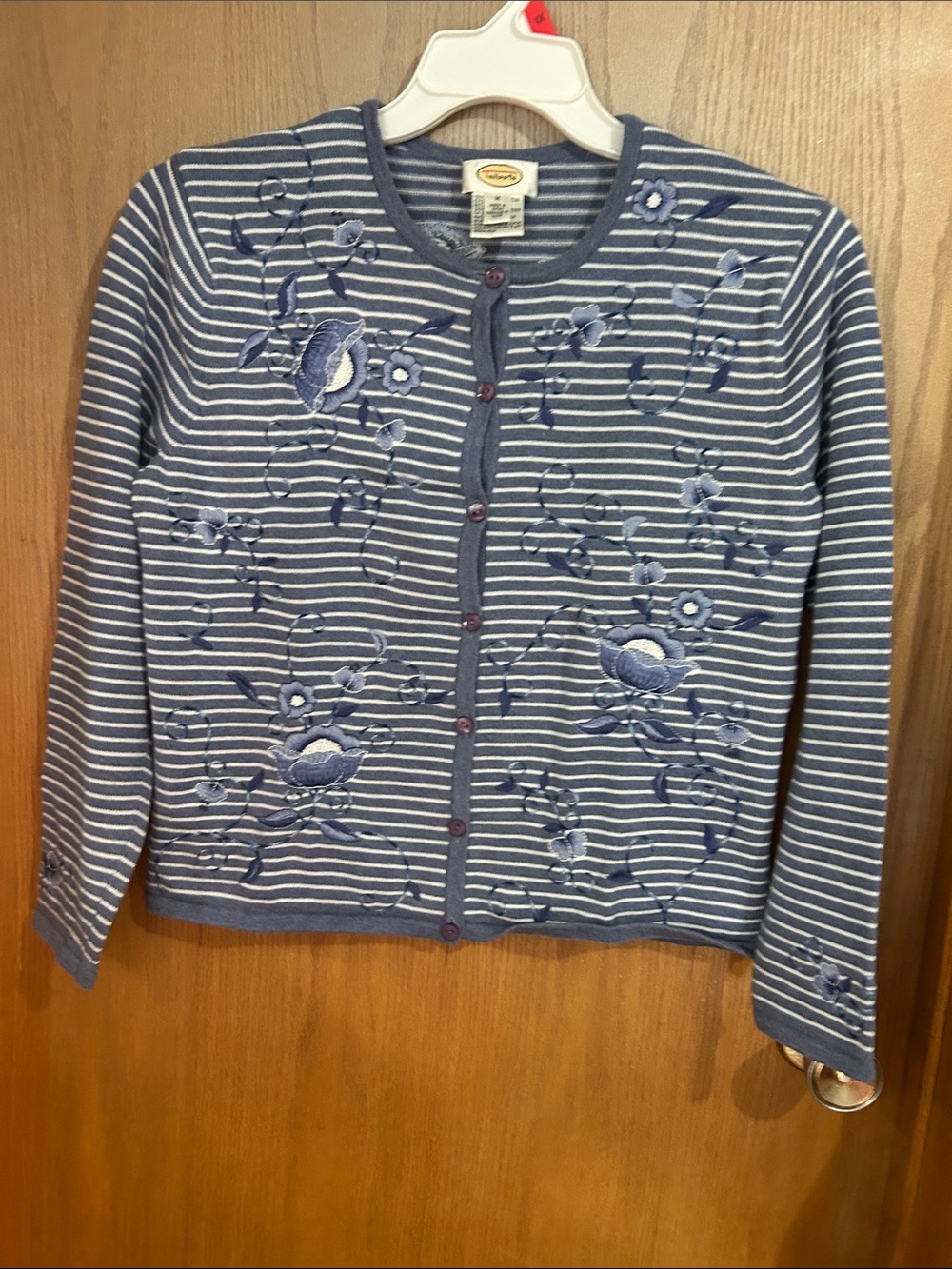 Striped Blue Floral Embroidered cardigan Jacket